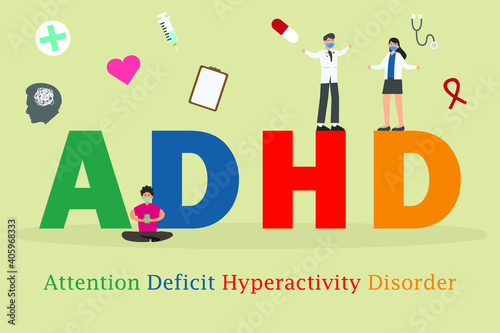 Attention Deficit Hyperactivity Disorder ADHD 2D flat vector concept for banner, website, illustration, landing page, flyer, etc