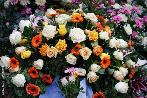flower decoration on a grave after a funeral