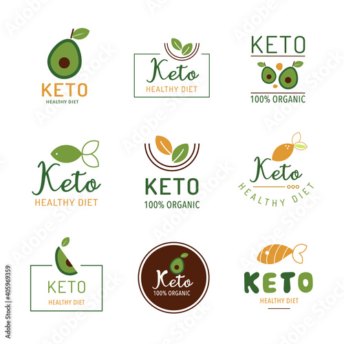Ketogenic Diet Logo. Collection of Keto logo, Healthy food icon design for Ketogenic Diet product and food menu. Vector illustration.