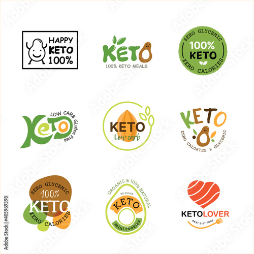 Fototapeta Naklejka Na Ścianę i Meble -  Ketogenic Diet Logo. Collection of Keto logo, Healthy food icon design for Ketogenic Diet product and food menu. Vector illustration.