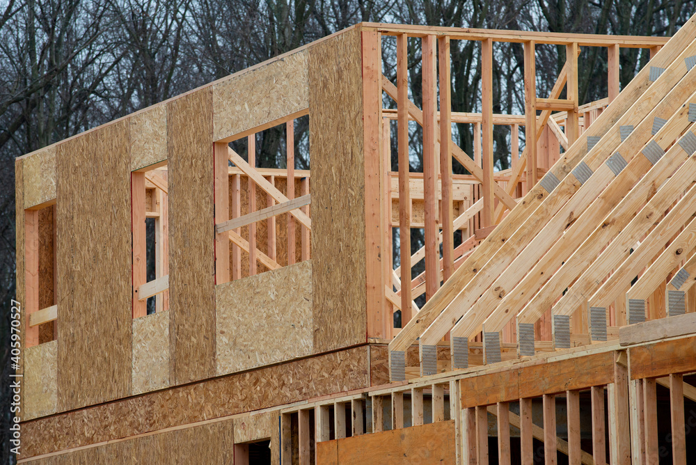 Fototapeta premium rafters and plywood frame are new at home