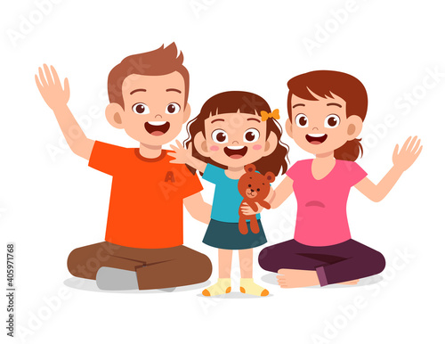 happy cute kid girl smile together with parent