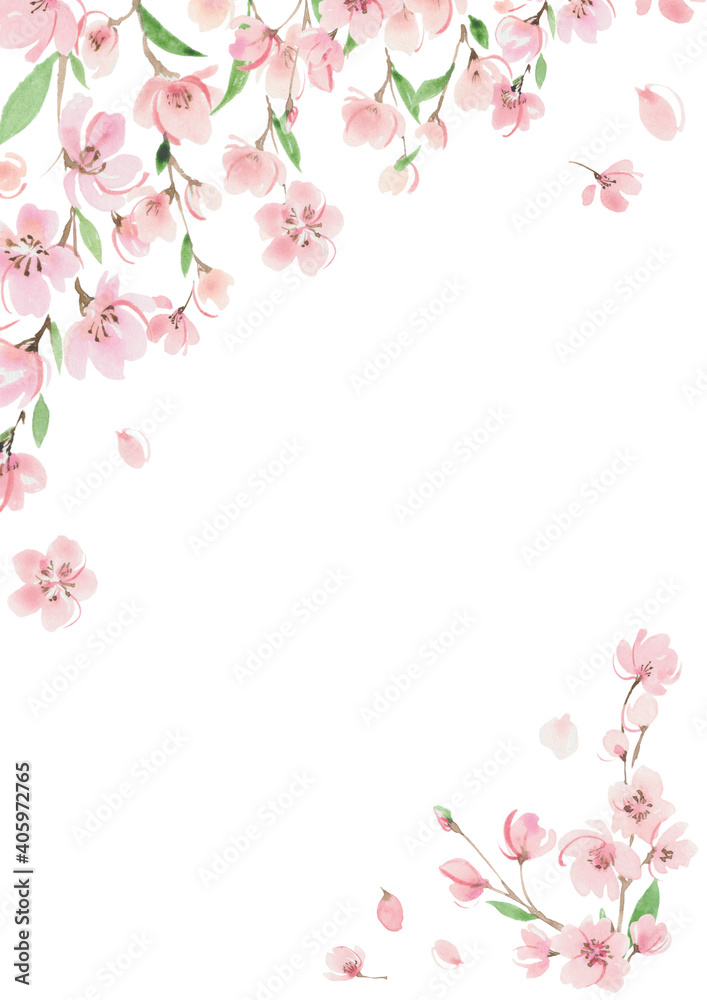 桜の水彩画フレーム　春　ガーリー