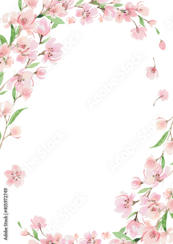桜の水彩画フレーム　春　ガーリー © matsurinui