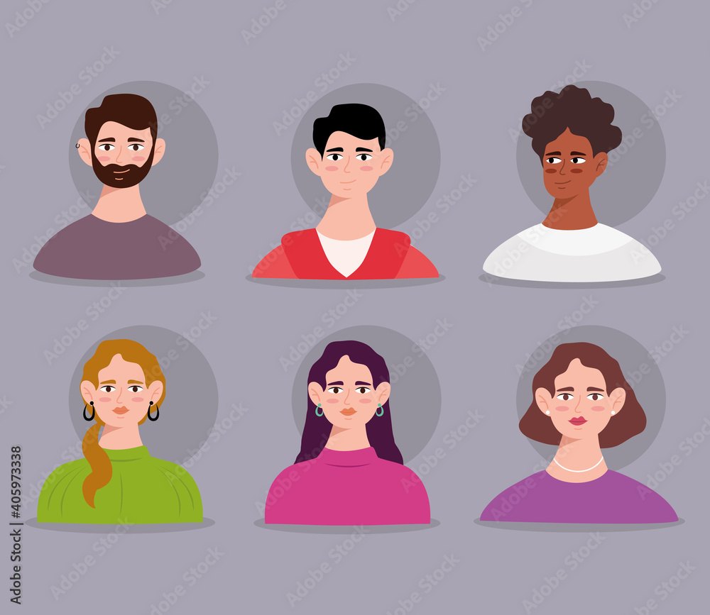 group of six young persons avatars characters vector illustration design group of six young persons avatars characters vector illustration design