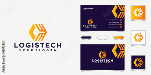 logistics logo gradient color, delivery, fast design templates and business cards