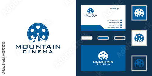 Mountain cinema logo combination design template and business card