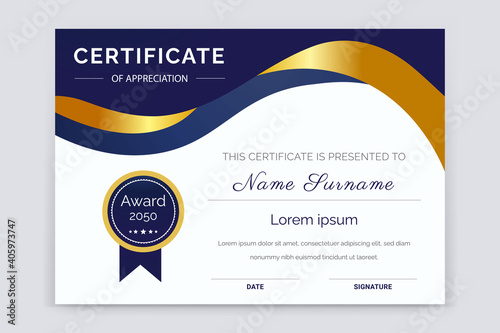 Modern and professional academic certificate of appreciation award template design.