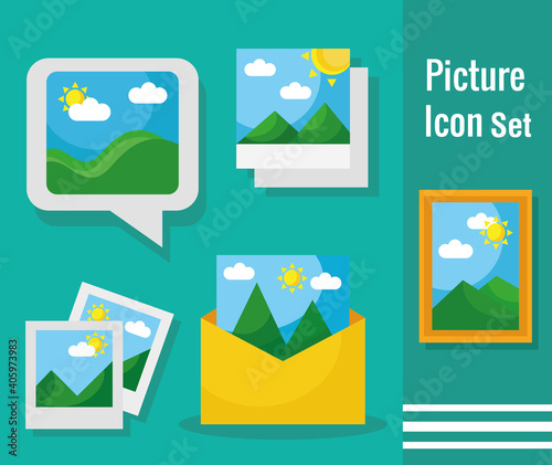 bundle of twelve pictures with differents scenes flat style set icons vector illustration design