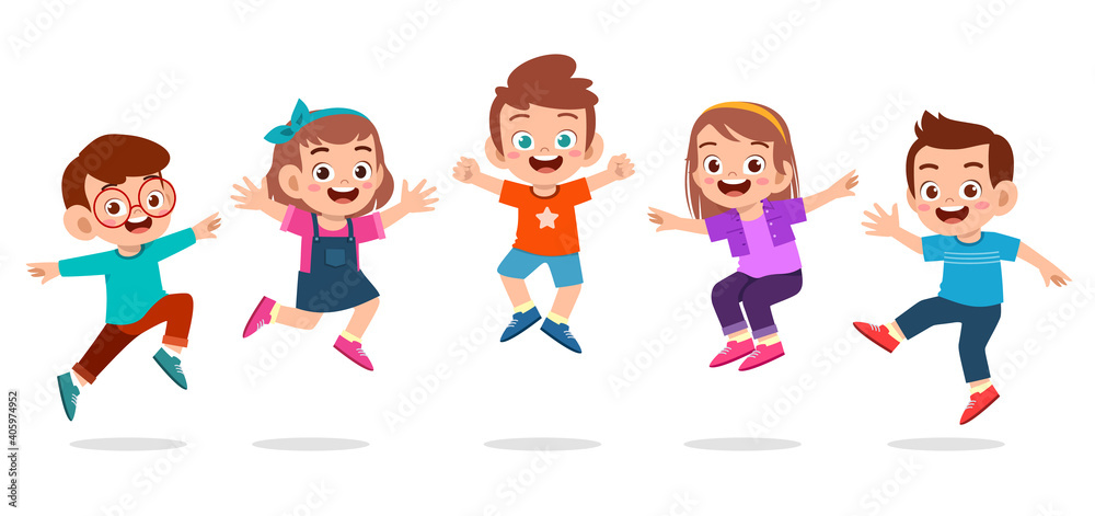 happy cute kids boy and girl jump happy cute kids boy and girl jump