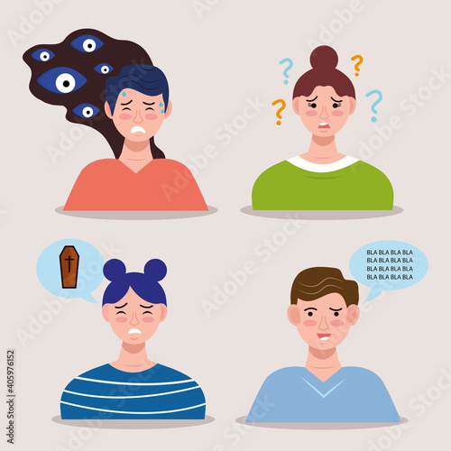 group of four persons with bipolar disorder characters vector illustration design
