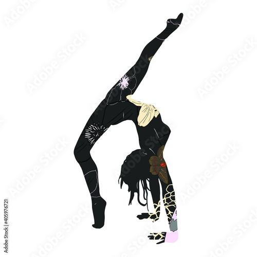 Illustration of flexible sports girl element of stretching, blank for designers, logo, icon of sports stores, studios