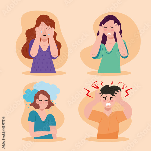 group of four persons with bipolar disorder vector illustration design