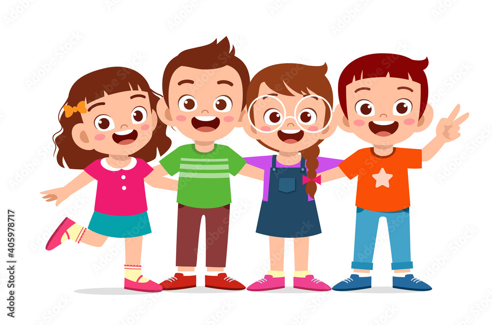 happy cute kids boy and girl hug together happy cute kids boy and girl hug together