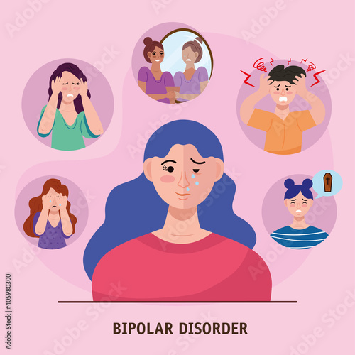 group of six persons with bipolar disorder vector illustration design