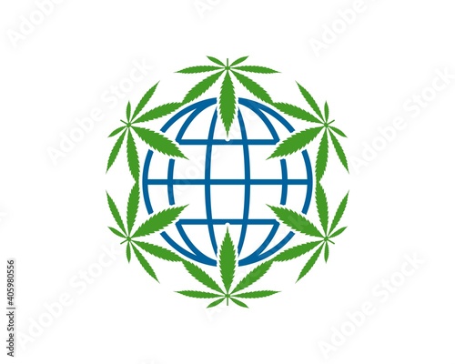 Circular cannabis leaf with abstract globe