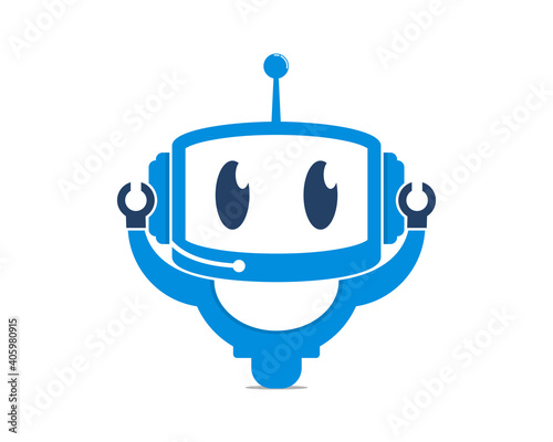Cute robot character vector illustration logo