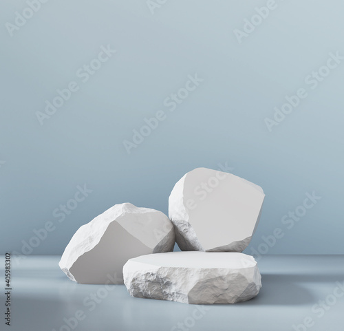 white stone podium display Minimal background for cosmetic package presentation photo