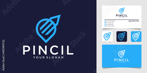 pencil pin with line art style design template and business card