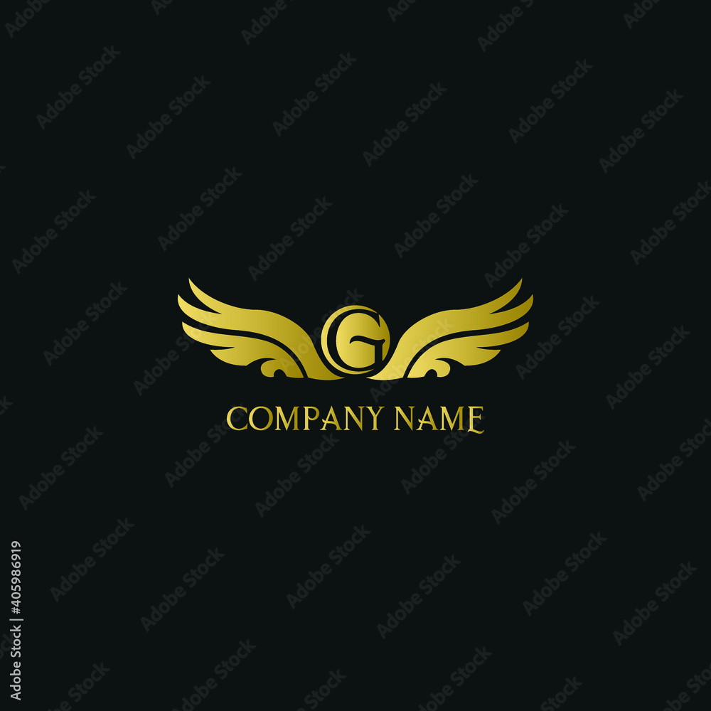 letter G and wings in luxury and elegant golden style logo design