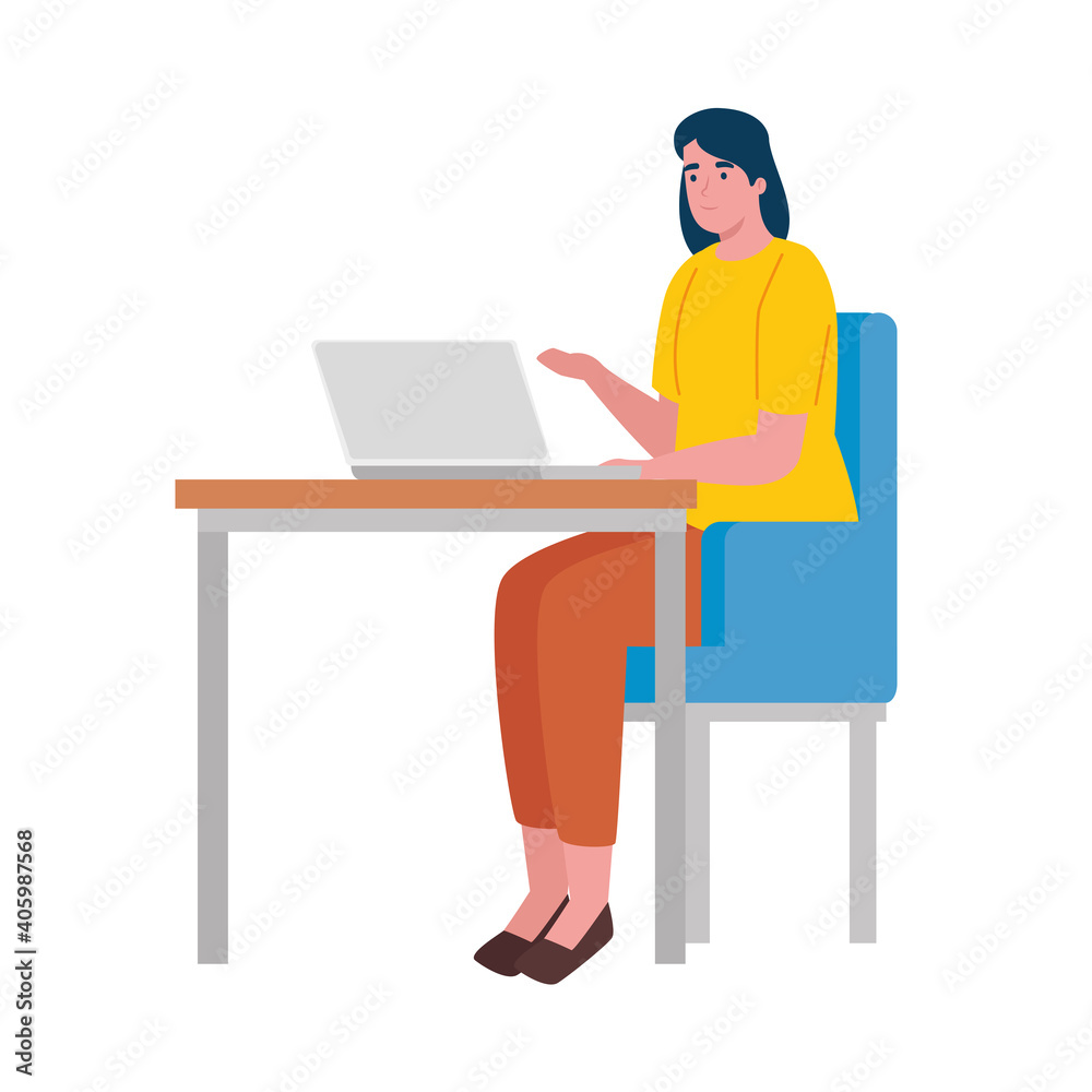 young woman seated in the office working in laptop character vector illustration design young woman seated in the office working in laptop character vector illustration design