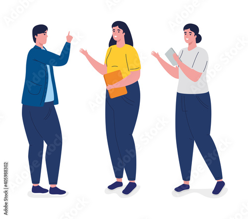group of three business people avatars characters vector illustration design