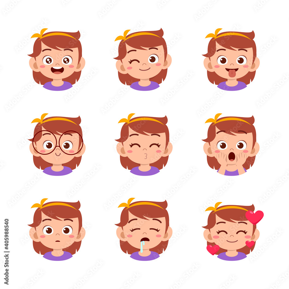 cute kid face expression emoji emoticon set cute kid face expression emoji emoticon set