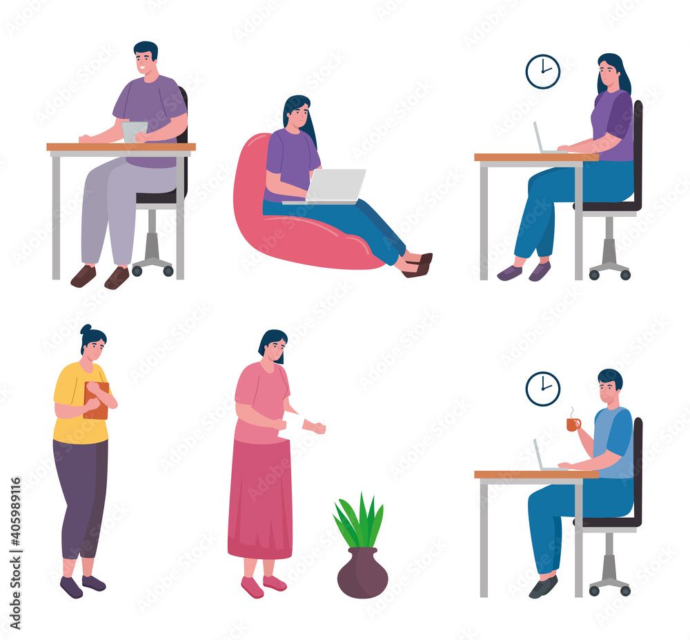 group of six workers coworking office characters vector illustration design group of six workers coworking office characters vector illustration design