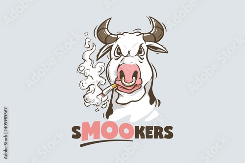 funny Cow smoking cigarette logo template