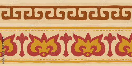 Seamless pattern. Ethnic background on the theme of Scythian and Turkic art, vector design.