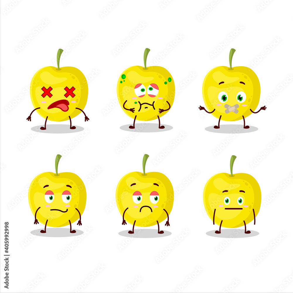 Fototapeta premium Yellow cherry cartoon character with nope expression