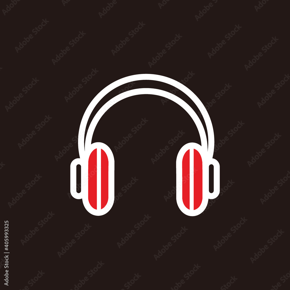 red and white headphone without mic for music listening, broadcast or podcast - red and headphone without mic icon or logo isolated on black red and white headphone without mic for music listening, broadcast or podcast - red and headphone without mic icon or logo isolated on black