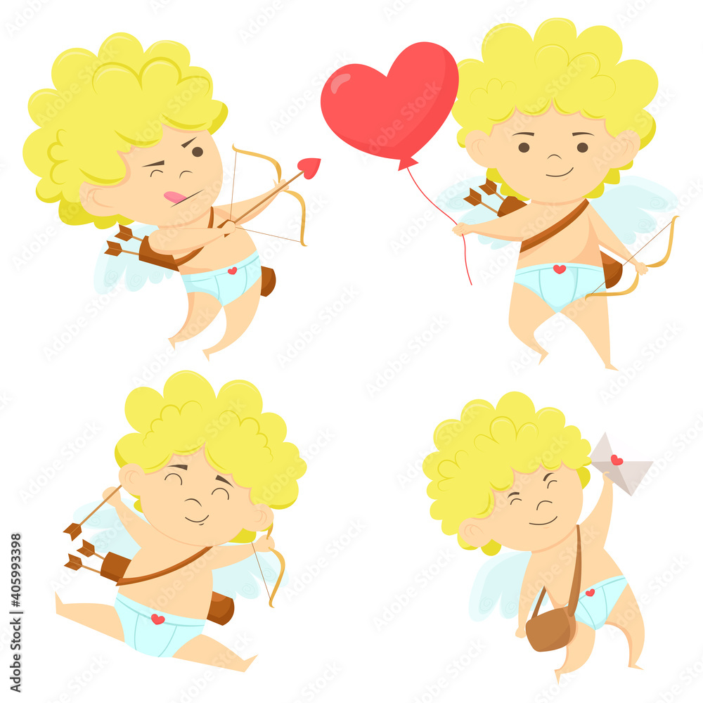Cute Cupid Character Set. flat design style vector illustration Cute Cupid Character Set. flat design style vector illustration