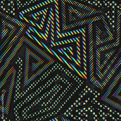 Neon maze geometric seamless pattern.