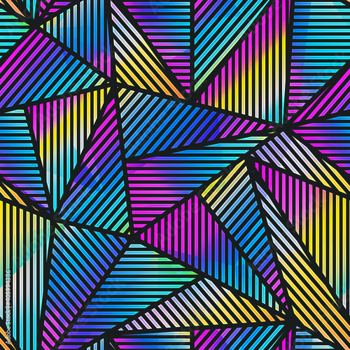 Triangle neon geometric seamless pattern.