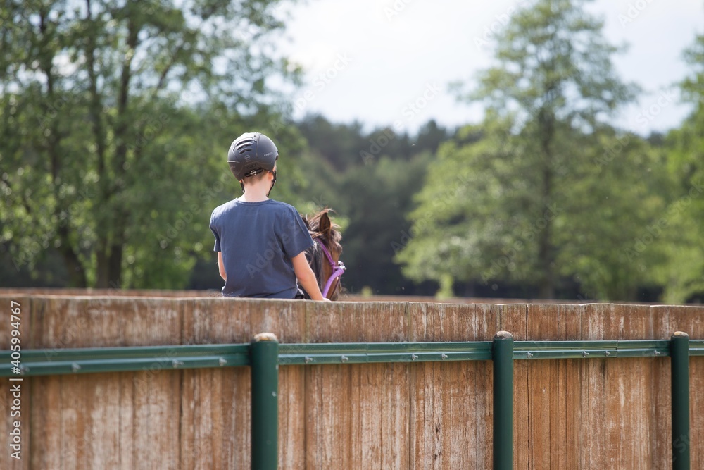 a young equestrian rides a horse the boy and horse training a young equestrian rides a horse the boy and horse training