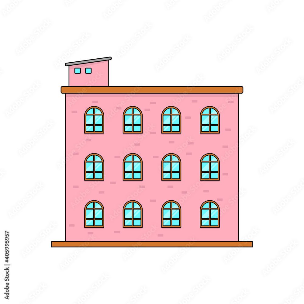 Apartment building vector illustration in cartoon style isolated on white background