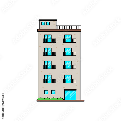 Apartment building vector illustration in cartoon style isolated on white background