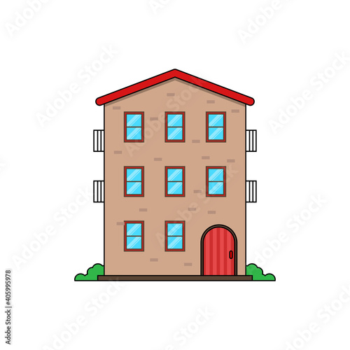 Apartment building vector illustration in cartoon style isolated on white background