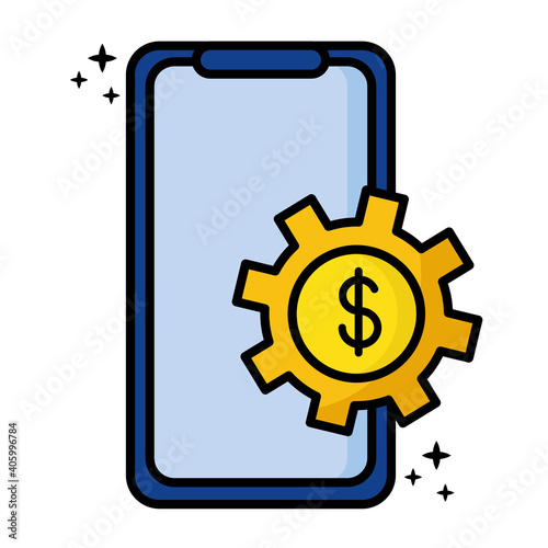 smartphone with dollar symbol in gear icon vector illustration design