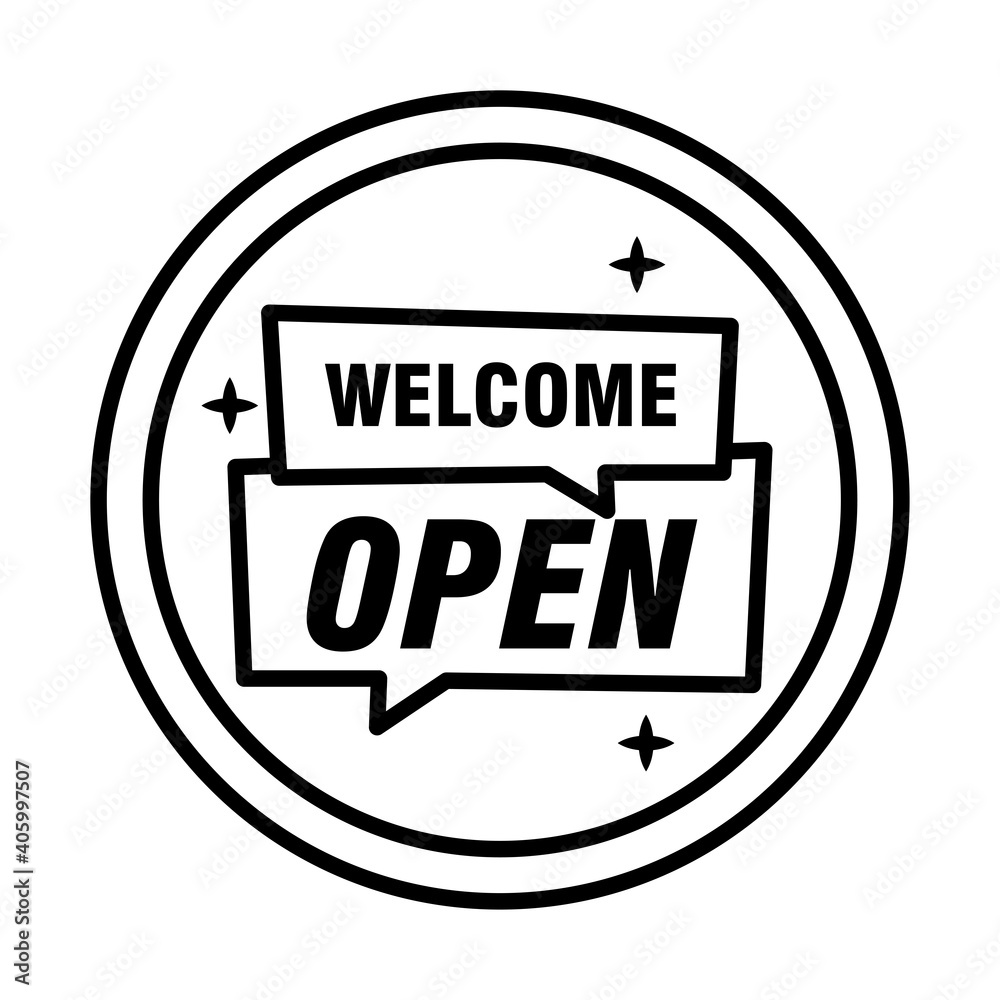 Fototapeta premium reopening lettering in speech bubbles sticker line style icon vector illustration design
