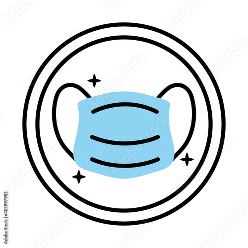 medical mask sticker half line style icon vector illustration design
