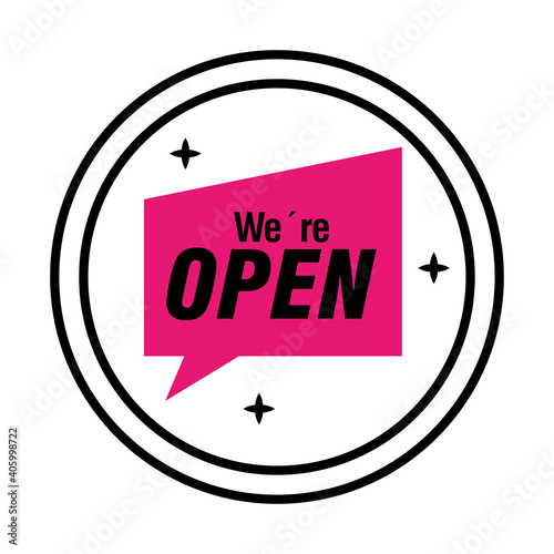 reopening lettering with speech bubble in sticker half line style icon vector illustration design