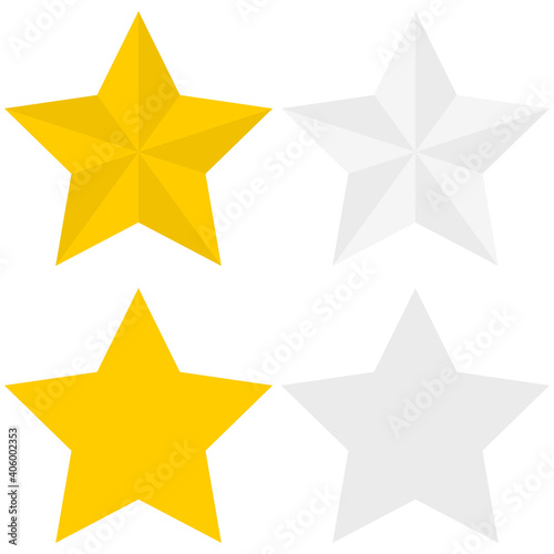 Set of two variants of gold and silver flat star icons isolated on a white background. Vector illustration.