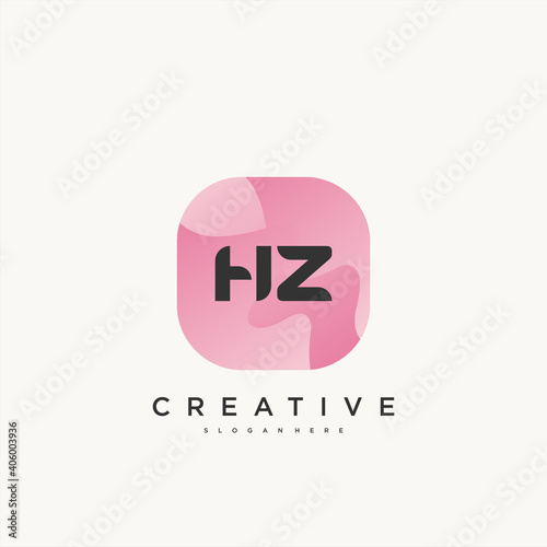 HZ Initial Letter logo icon design template elements with wave colorful art. photo