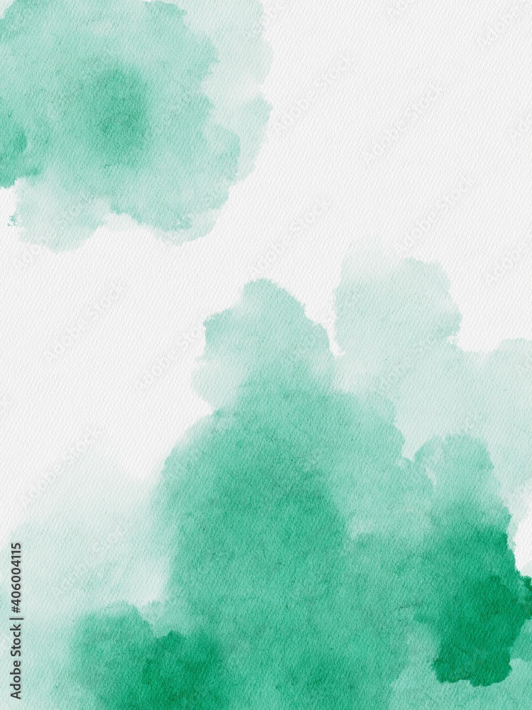 Green Watercolor Hand Drawing Background. Template Greeting Card or Invitation