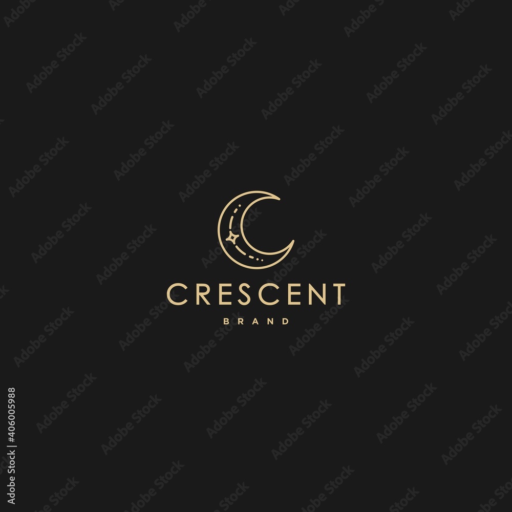 elegant crescent moon and star logo design line icon vector in luxury style outline linear