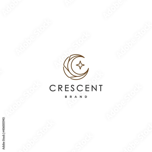 elegant crescent moon and star logo design line icon vector in luxury style outline linear