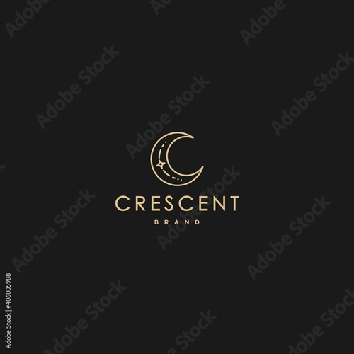 elegant crescent moon and star logo design line icon vector in luxury style outline linear