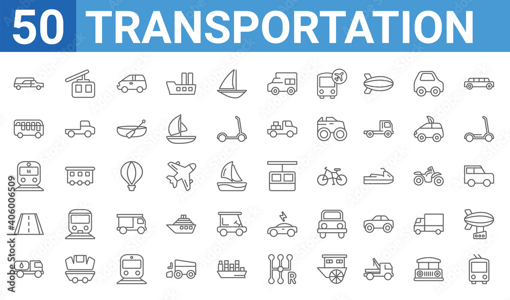 set of 50 transportation web icons. outline thin line icons such as ...